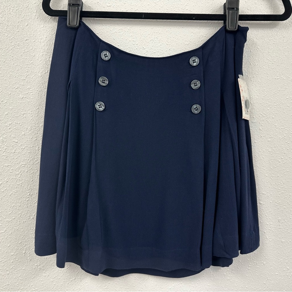Free People Lovers Lane Dark Blue Mini Skirt with Button Accents